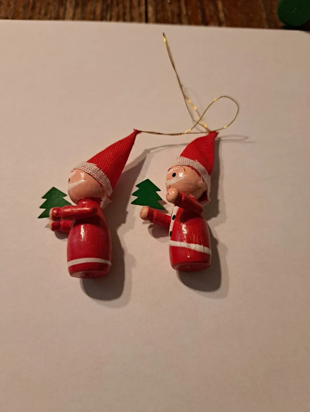Vintage Wood Christmas Ornaments Lot 6 Hand Painted Wooden Rustic Farmhouse